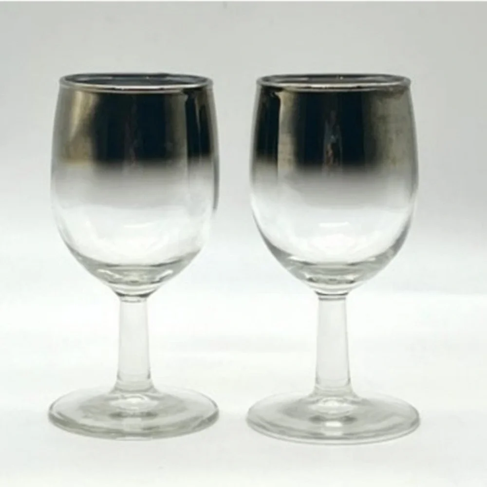 Vintage MCM Silver Ombre Glass Wine Decanter and 4 Stemmed Wine Glasses‎ Barware